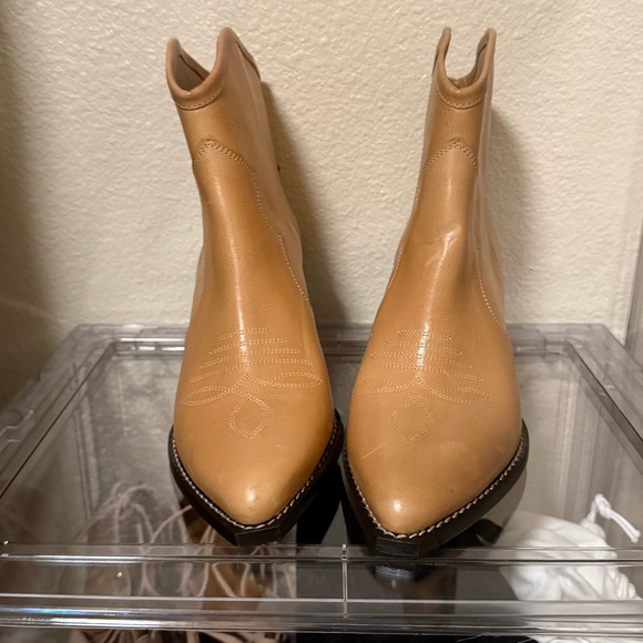 Isabel Marant Darizo Leather Western Embroidered Booties Natural Tan Size 38 - Picture 9 of 16